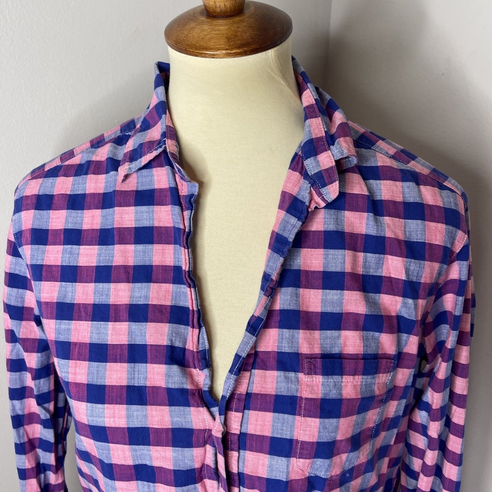 Frank & Eileen "Eileen" Cotton Long Sleeve Pink Blue Button-front Oxford XS - Picture 6 of 9
